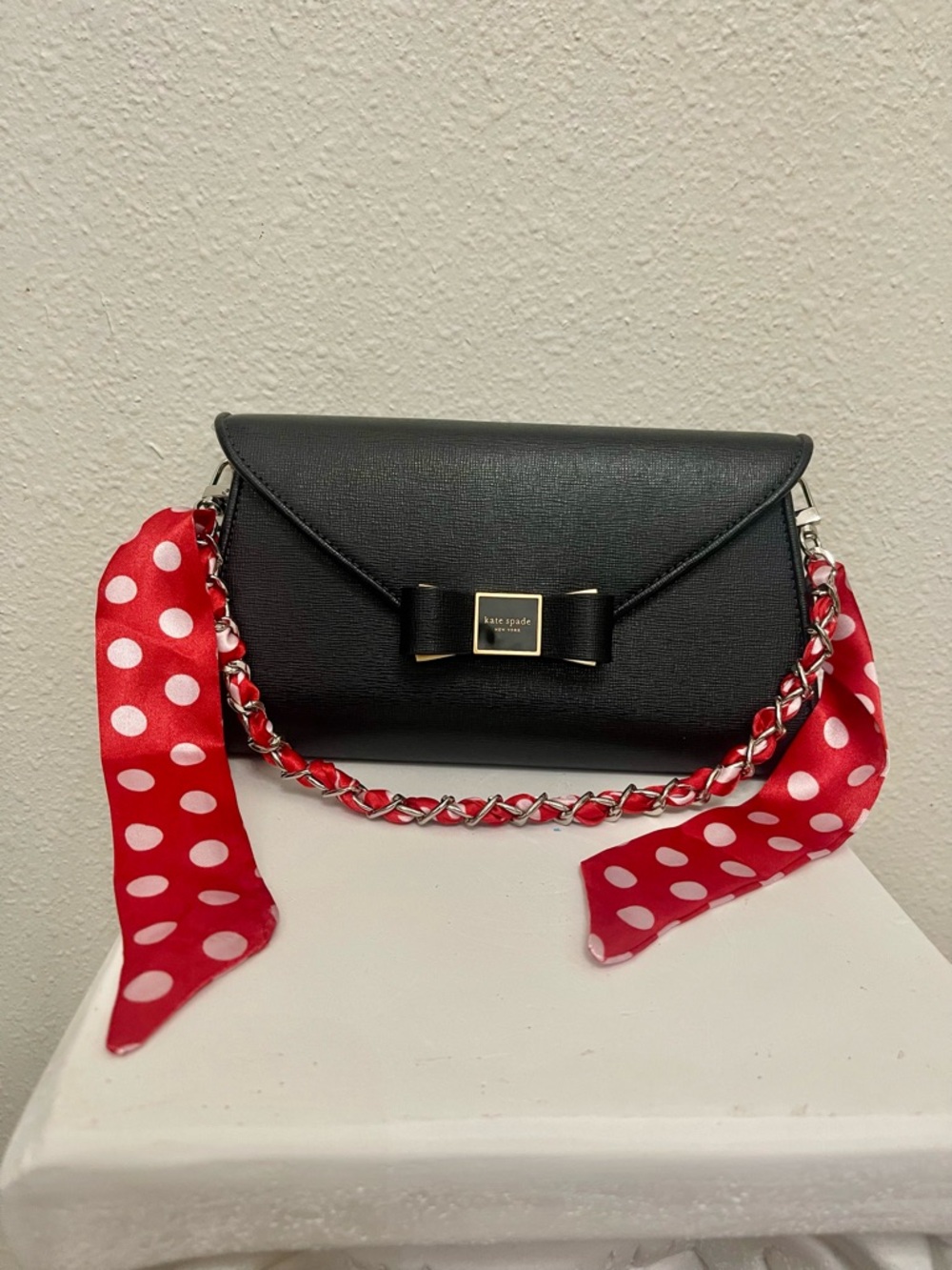 Bag Charm: Red Polka Dot Silver Charm Chain-Bag Strap